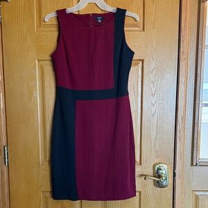 Chaps Burgundy and Black Colorblock Midi Dress